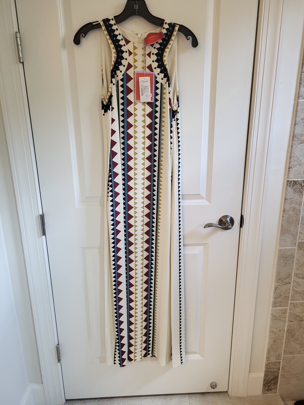Double J Geometric Stripe Cream Maxi Dress with Multicolor  Pattern